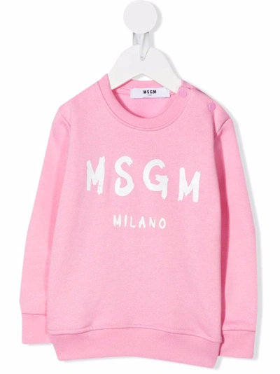 Shop Msgm Logo-print Crew Neck Sweatshirt In 粉色
