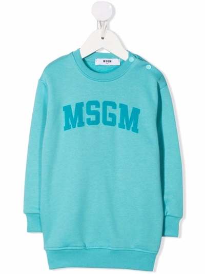 Shop Msgm Logo-print Sweater Dress In 蓝色