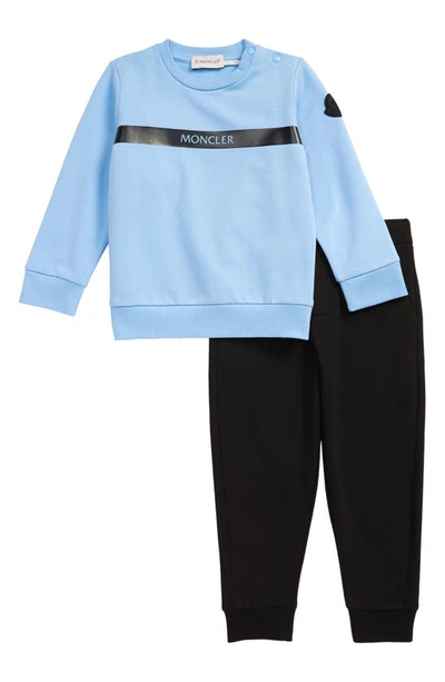 Shop Moncler Kids' Logo Sweatshirt & Joggers Set In Pastel Blue