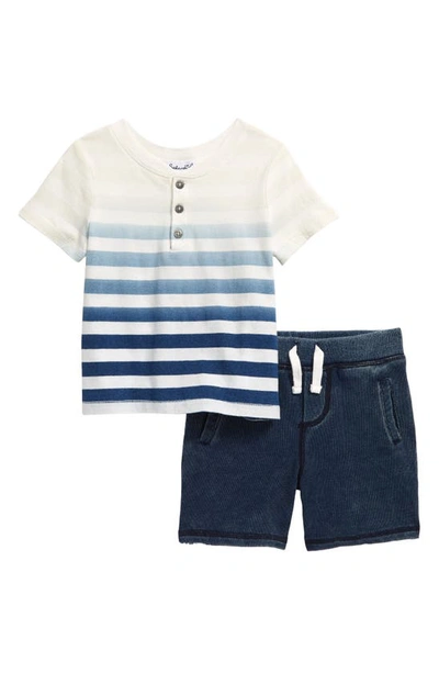 Shop Splendid Dip Dye Stripe Henley Shirt & Shorts Set In Indigo
