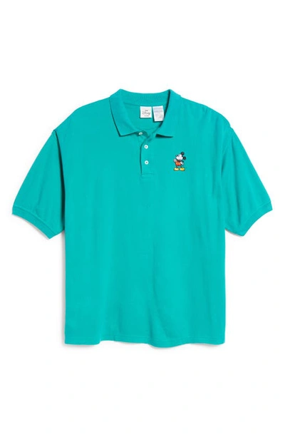 Shop Disney Unisex Secondhand Mickey Embroidered Polo In Turquoise