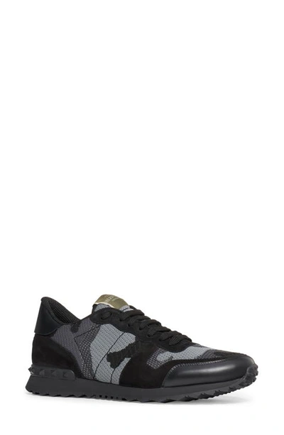 Shop Valentino Camo Rockrunner Sneaker In Black Grey