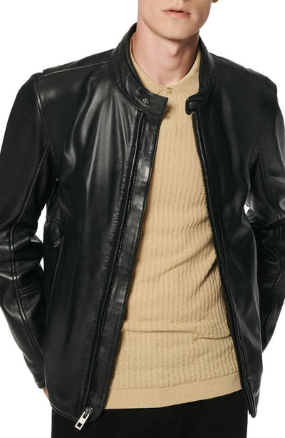 Shop Andrew Marc Hobe Leather Racer Jacket In Black