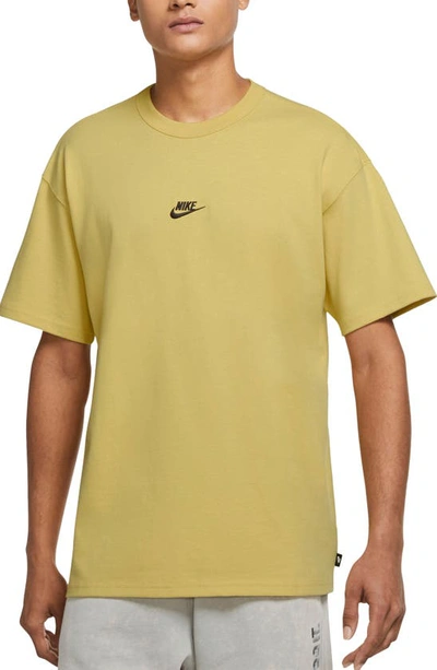 Shop Nike Sportswear Oversize Embroidered Logo T-shirt In Saturn Gold/ Black