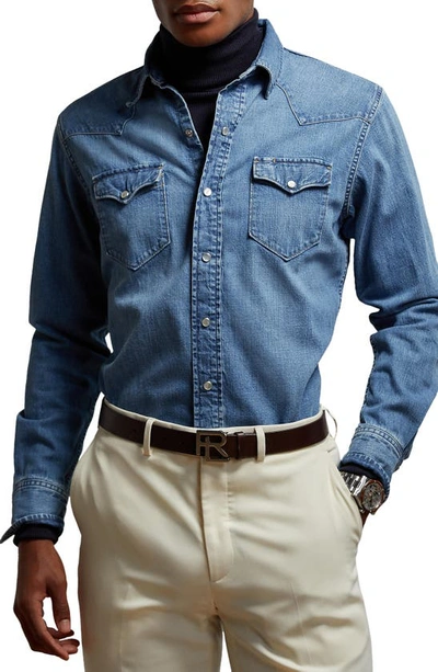 Shop Ralph Lauren Western Snap-up Denim Shirt In Blue Indigo