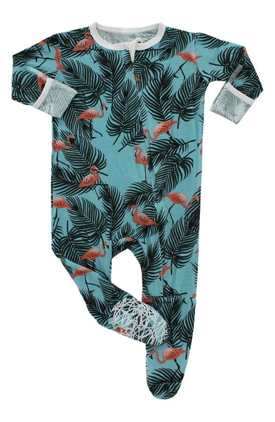 Shop Peregrinewear Flamingo Fitted One-piece Footed Pajamas In Teal / Multi
