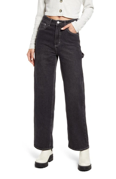 Shop Bp. Contrast Stitch Wide Leg Carpenter Jeans In Faded Black Wash