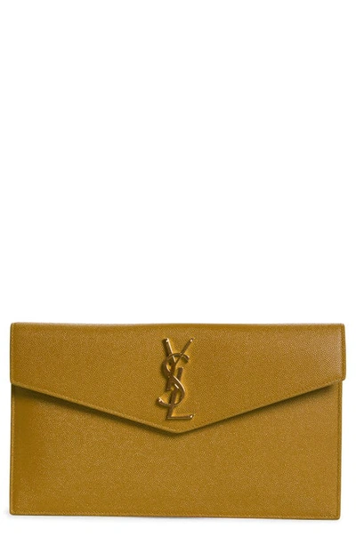 Shop Saint Laurent Uptown Calfskin Leather Envelope Clutch In Olive Drab