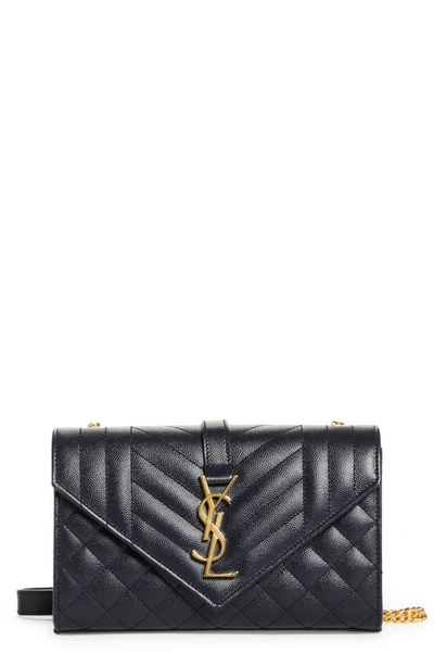 Shop Saint Laurent Small Envelope Calfskin Leather Shoulder Bag In Deep M/ Deep M/ Deep M