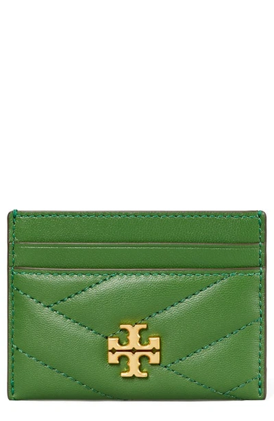 Shop Tory Burch Kira Chevron Leather Card Case In Arugula/ 59 Rolled Brass
