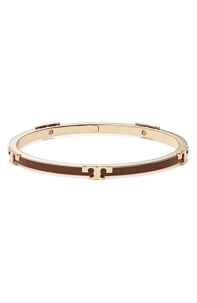 Shop Tory Burch Kira Enamel Stackable Bracelet In Rose Gold / Chocolate Brown