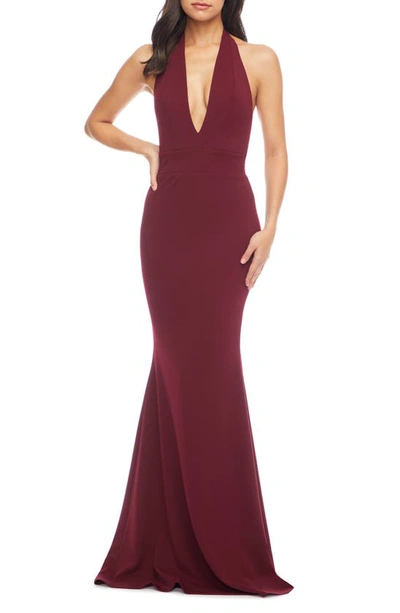 Dress The Population Camden Mermaid Hem Evening Gown In Burgundy