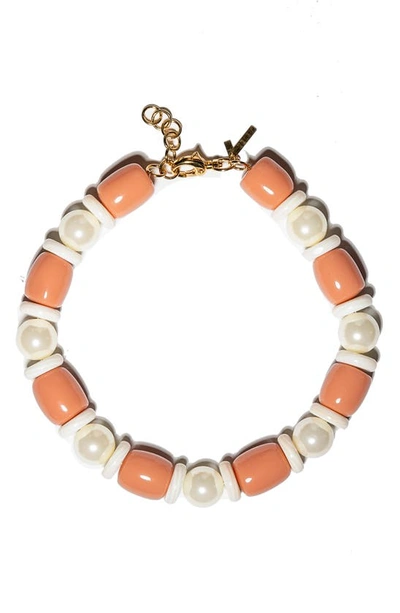 Shop Lele Sadoughi Monaco Imitation Pearl & Shell Necklace In Coral