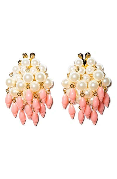 Shop Lele Sadoughi Imitation Pearl Cluster Earrings In Coral