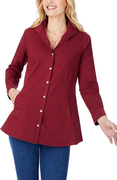 Shop Foxcroft Cecilia Non-iron Button-up Tunic Shirt In Deep Garnet