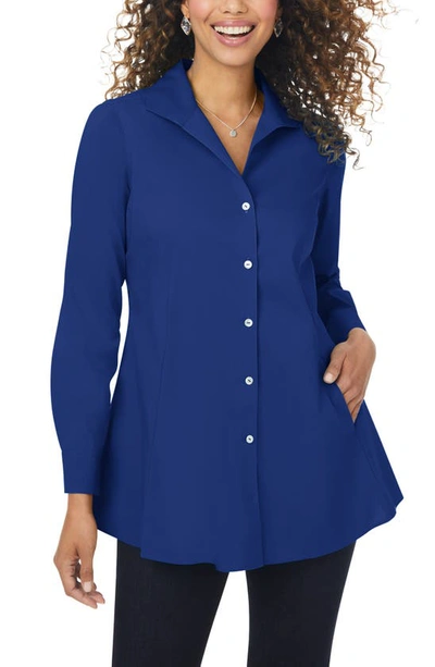 Shop Foxcroft Cecilia Non-iron Button-up Tunic Shirt In Glacial Blue