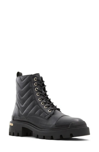 Shop Aldo Quilt Combat Boot In Black Leather