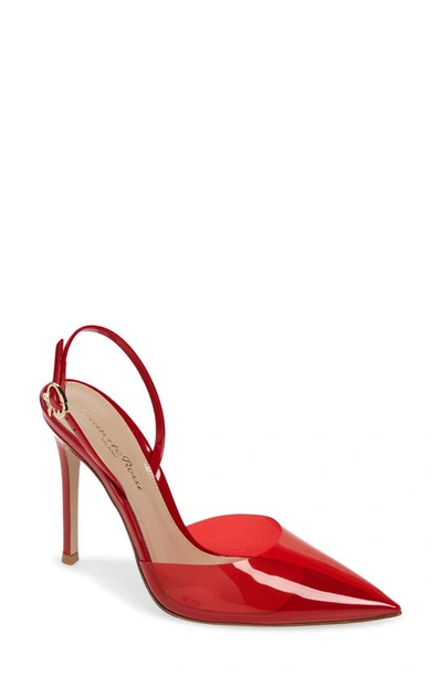 Shop Gianvito Rossi Ribbon Pointed Toe Slingback Pump In Tabasco Red