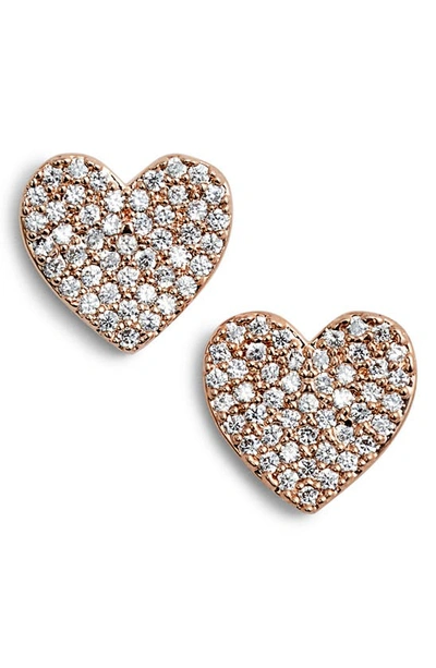 Shop Kate Spade Yours Truly Pave Heart Stud Earrings In Rose Gold