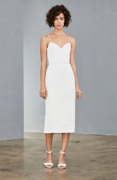 Shop Amsale Bow Back Midi Sheath Dress In Silk White