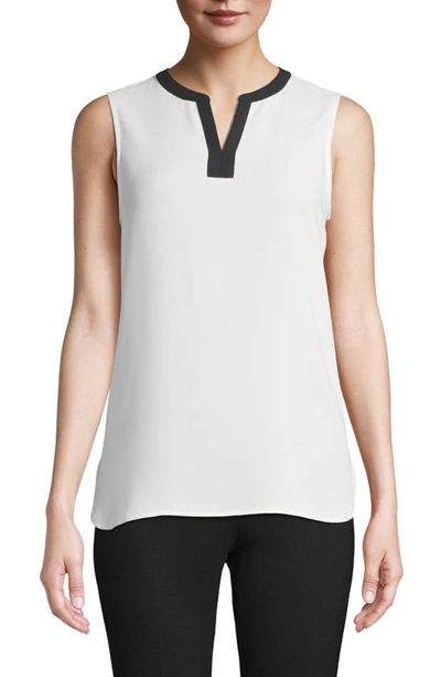 Shop Anne Klein Split Neck Sleeveless Top In Anne White/ Anne Black