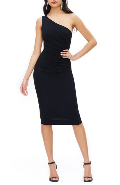 Shop Dress The Population Martine Stretch Crepe One-shoulder Dress In Black