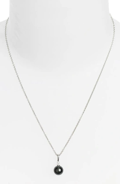 Shop Mikimoto Diamond & Black South Sea Cultured Pearl Pendant Necklace In White Gold