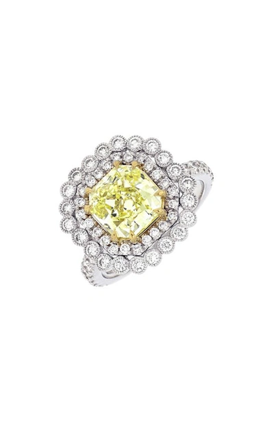 Shop Bony Levy Yellow Diamond Halo Ring In 18k White/yellow