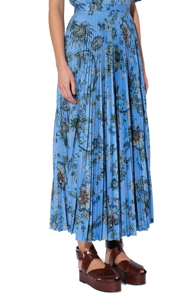 Shop Erdem Nesrine Floral Print Pleated Skirt In Periwinkle / Blue
