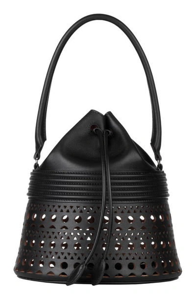 Shop Alaïa Corset 19 Leather Bucket Bag In Noir