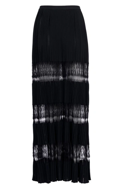 Shop Alaïa Lace Panels Pleated Midi Skirt In Noir