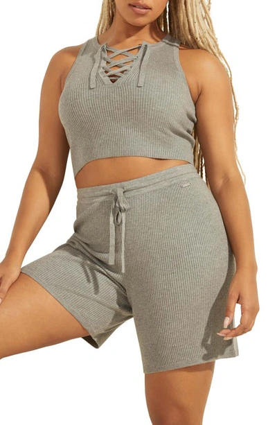 Shop Guess Crop Lace-up Tank In Light Heather Grey