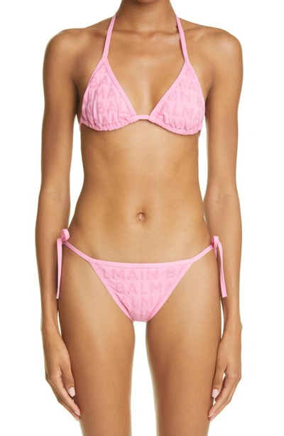 Shop Balmain Logo Embossed Two-piece Swimsuit In Light Pink