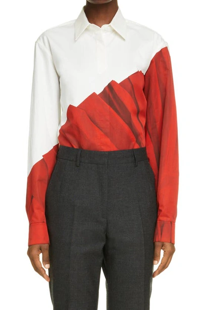 Shop Dries Van Noten Clavello Drape Print Poplin Shirt In Red