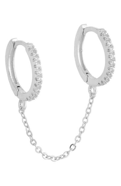 Shop Adinas Jewels Adina's Jewels Cubic Zirconia Double Huggie Chain Earring In Silver