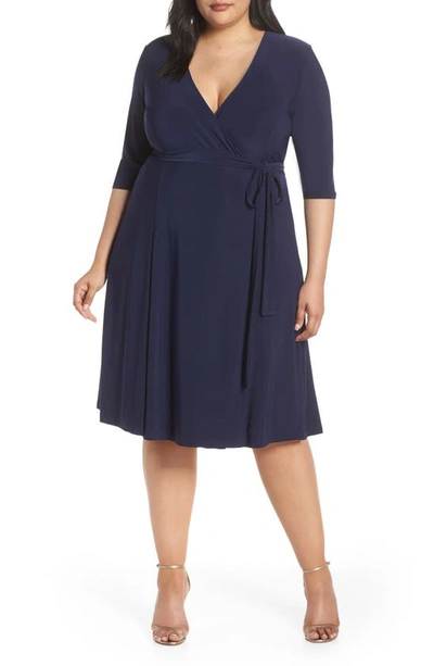 Shop Kiyonna Essential Wrap Dress In Nouveau Navy