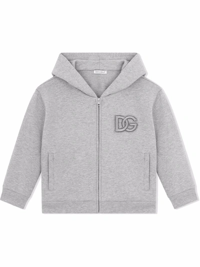 Shop Dolce & Gabbana Logo-embroidered Cotton Hoodie In Grey