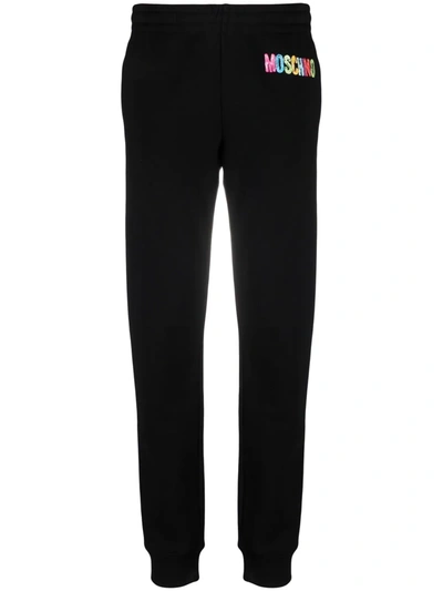 Shop Moschino 3d Painted Logo Fleece Track Pants In Black
