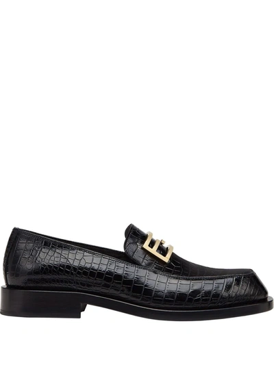 Shop Fendi Ff Baguette-motif Loafers In Black