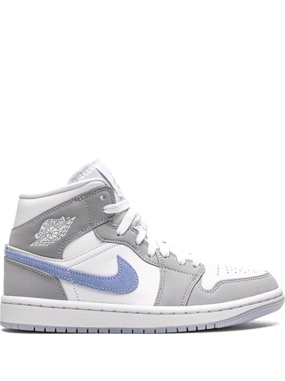 Shop Jordan Air  1 Mid "grey Blue" Sneakers In White
