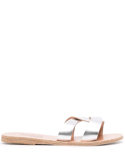 Shop Ancient Greek Sandals Metallic Leather-strap Sandals In Silver