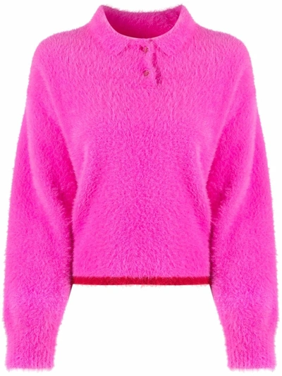 Shop Jacquemus Neve Polo Jumper In Pink