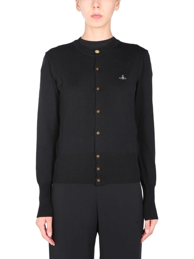 トップス カーディガン Vivienne Westwood Embroidered-logo Virgin-wool Cardigan In Black トップス カーディガン Vivienne Westwood Embroidered-logo Virgin-wool Cardigan In Black
