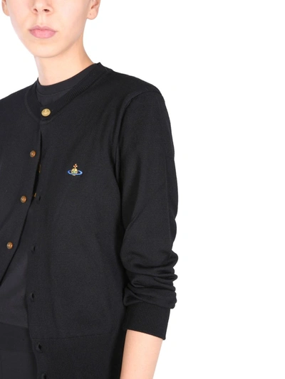 トップス カーディガン Vivienne Westwood Embroidered-logo Virgin-wool Cardigan In Black トップス カーディガン Vivienne Westwood Embroidered-logo Virgin-wool Cardigan In Black