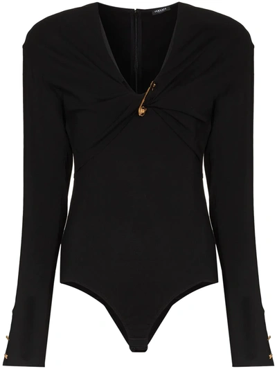 Shop Versace Safety-pin Bodysuit In Black