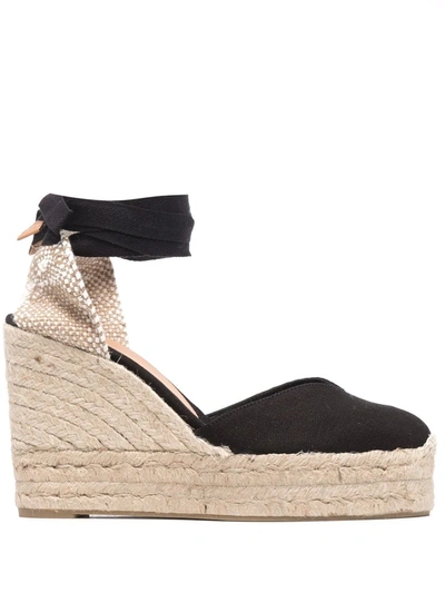 Shop Castaã±er Chiara 110mm Wedge Espadrilles In Schwarz