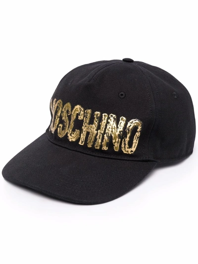 Shop Moschino Painted Logo-print Cap In Schwarz