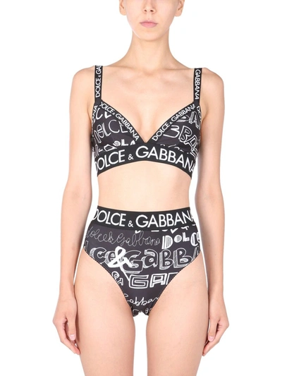 Shop Dolce & Gabbana Bralette With All Over Logo In Black