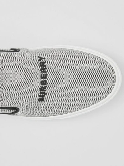 Shop Burberry Bio-based Sole Canvas And Leather Slip-on Sneakers In Black/white