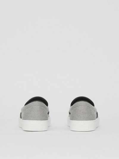 Shop Burberry Bio-based Sole Canvas And Leather Slip-on Sneakers In Black/white